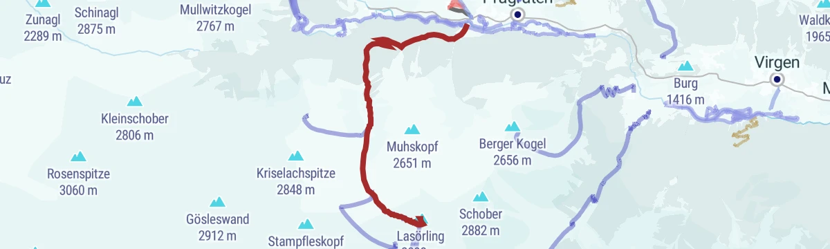Route map: Skitour Lasörling 3.098m (Aufstieg von Prägraten a. G.)